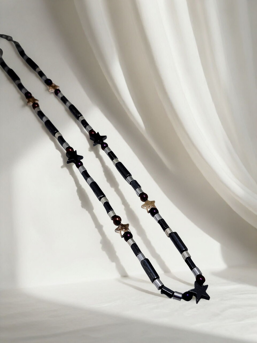 Handcrafted Black Star Beaded Necklace